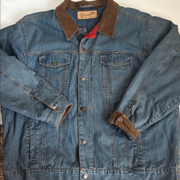 Wrangler blanket lined corduroy collar button down blue denim jean jacket - Picture 4 of 16
